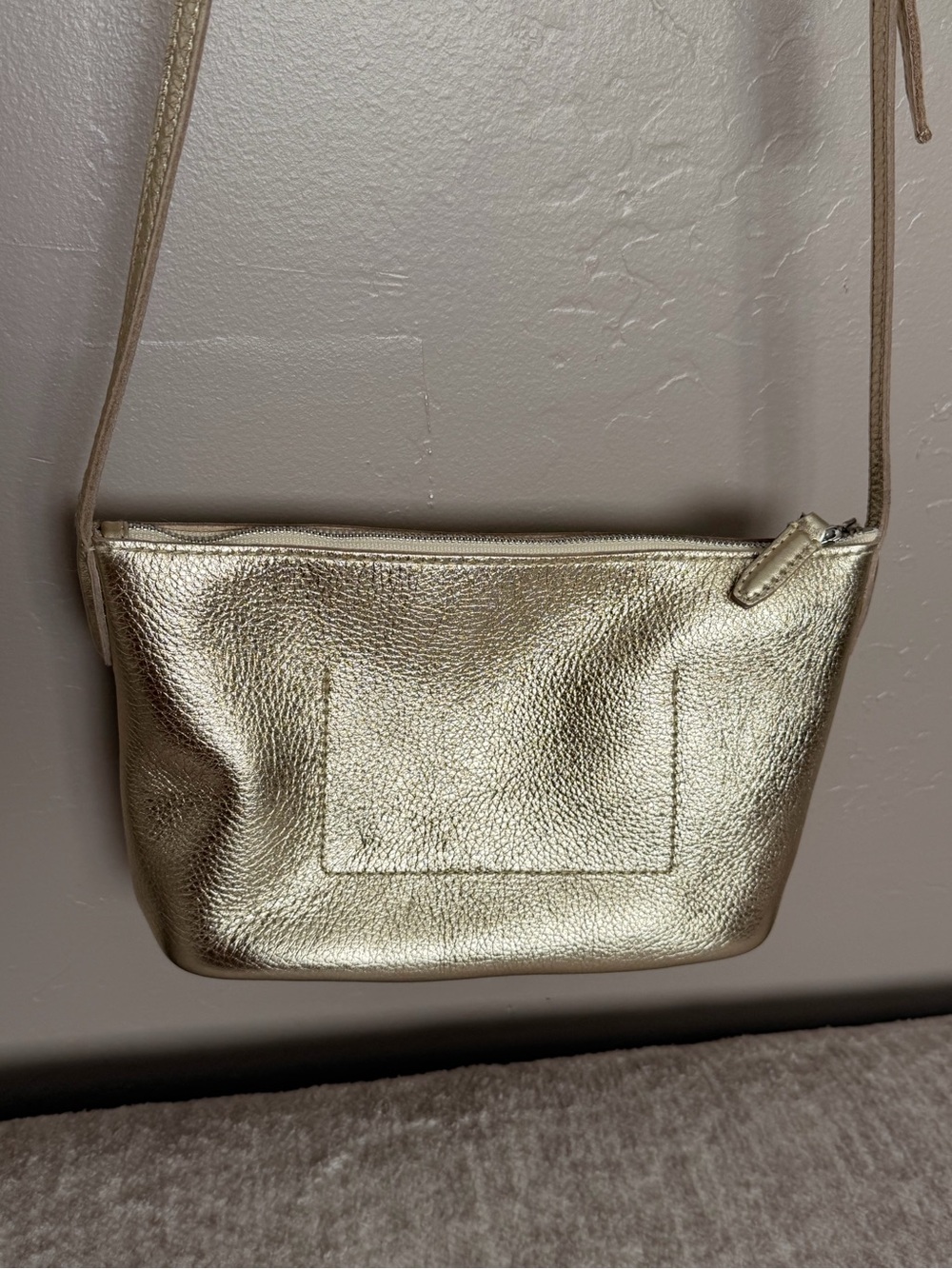 Madewell Bright Shiny Metallic Gold Pebbled Leather Crossbody Bag #303 - Picture 7 of 17